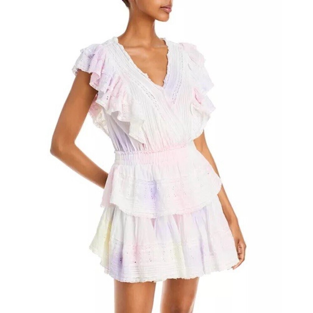 LoveShackFancy Gwen Ruffled Sleeve Tie Dye Mini Dress (113)